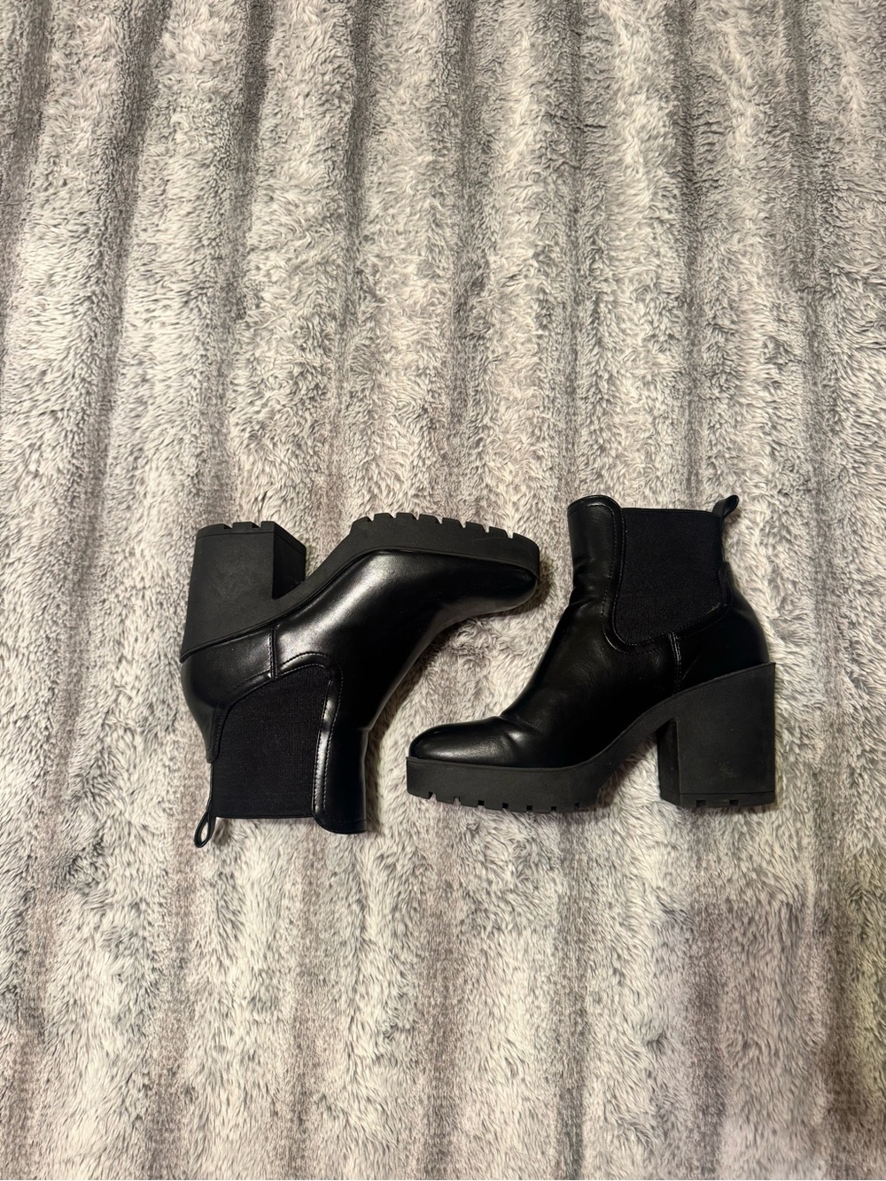 Black Chelsea Lug Sole Block Heel Ankle Boots